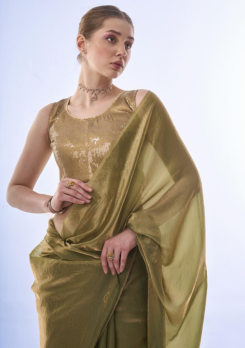 Green Swarovski Work Fendi Saree Set