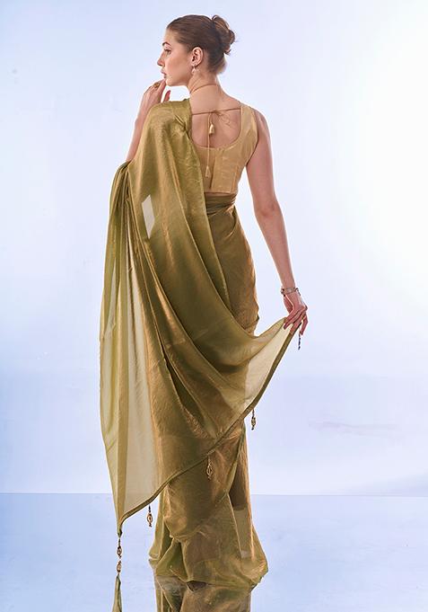 Green Swarovski Work Fendi Saree Set