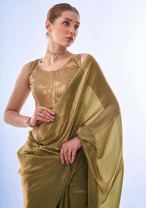 Green Swarovski Work Fendi Saree Set