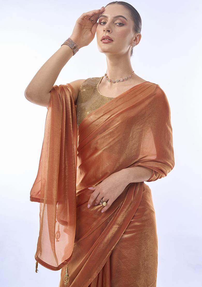 Rust Swarovski Work Fendi Saree Set