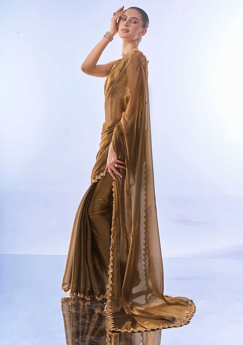 Green Lace Work Jimmy Choo Saree Set - Indya