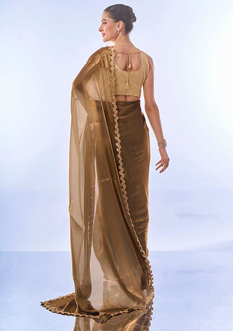 Green Lace Work Jimmy Choo Saree Set - Indya
