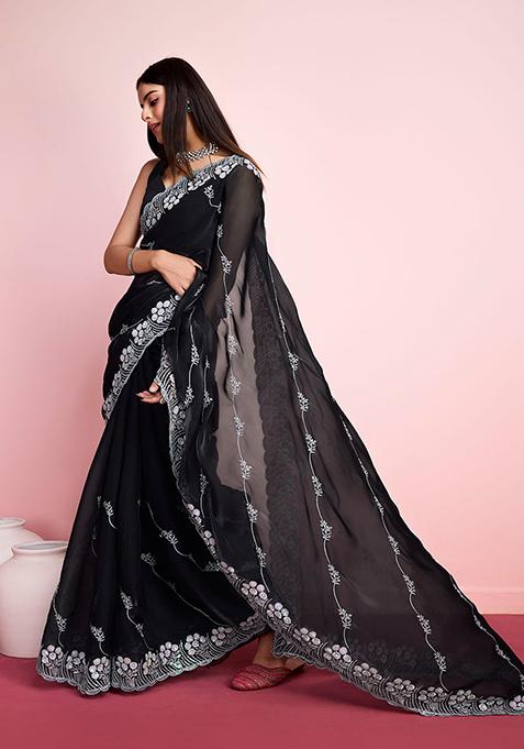 Black Sequin Embroidered Jimmy Choo Saree Set