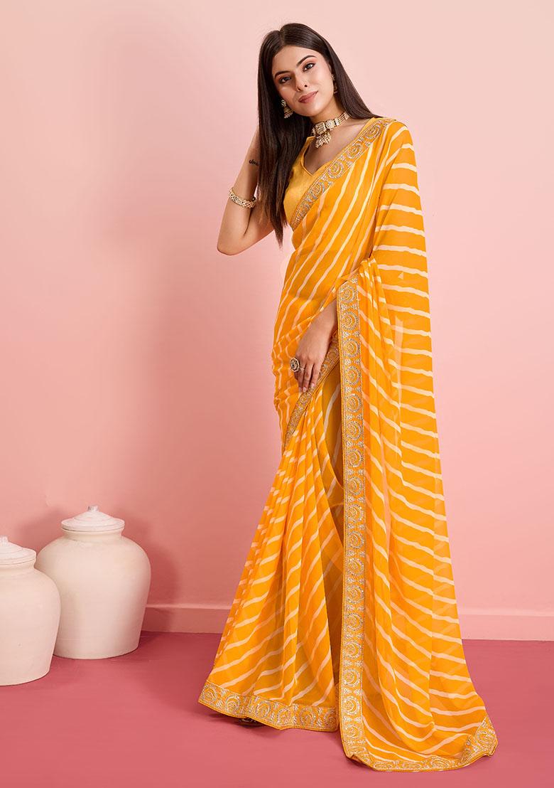 Yellow Leheriya Print Georgette Saree Set