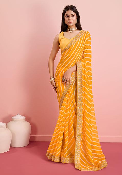 Yellow Leheriya Print Georgette Saree Set