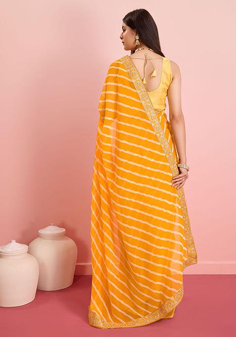 Yellow Leheriya Print Georgette Saree Set