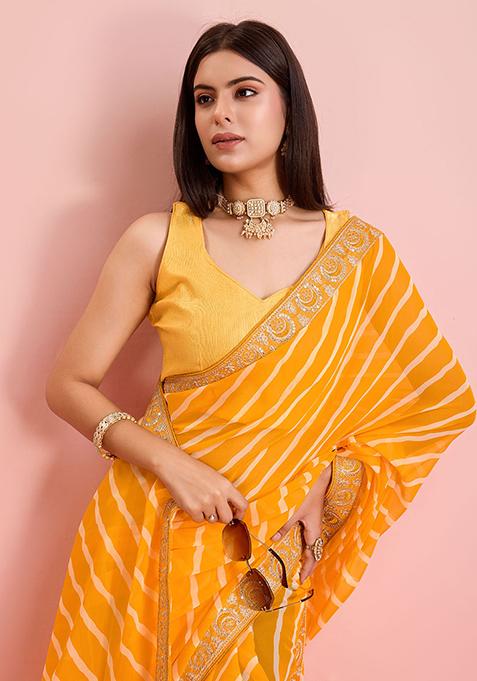 Yellow Leheriya Print Georgette Saree Set