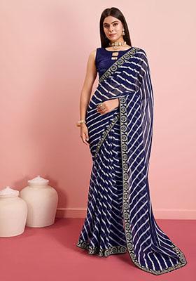 Blue Leheriya Print Georgette Saree Set