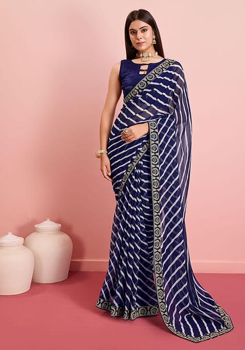 Blue Leheriya Print Georgette Saree Set
