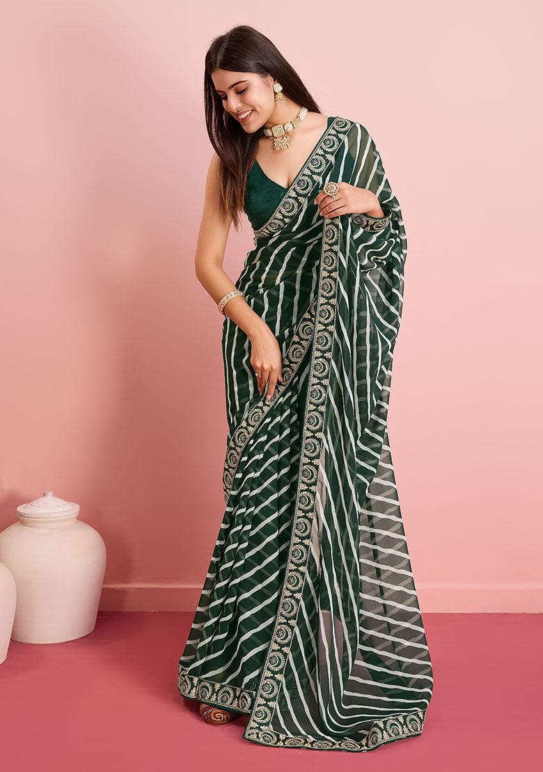Green Leheriya Print Georgette Saree Set