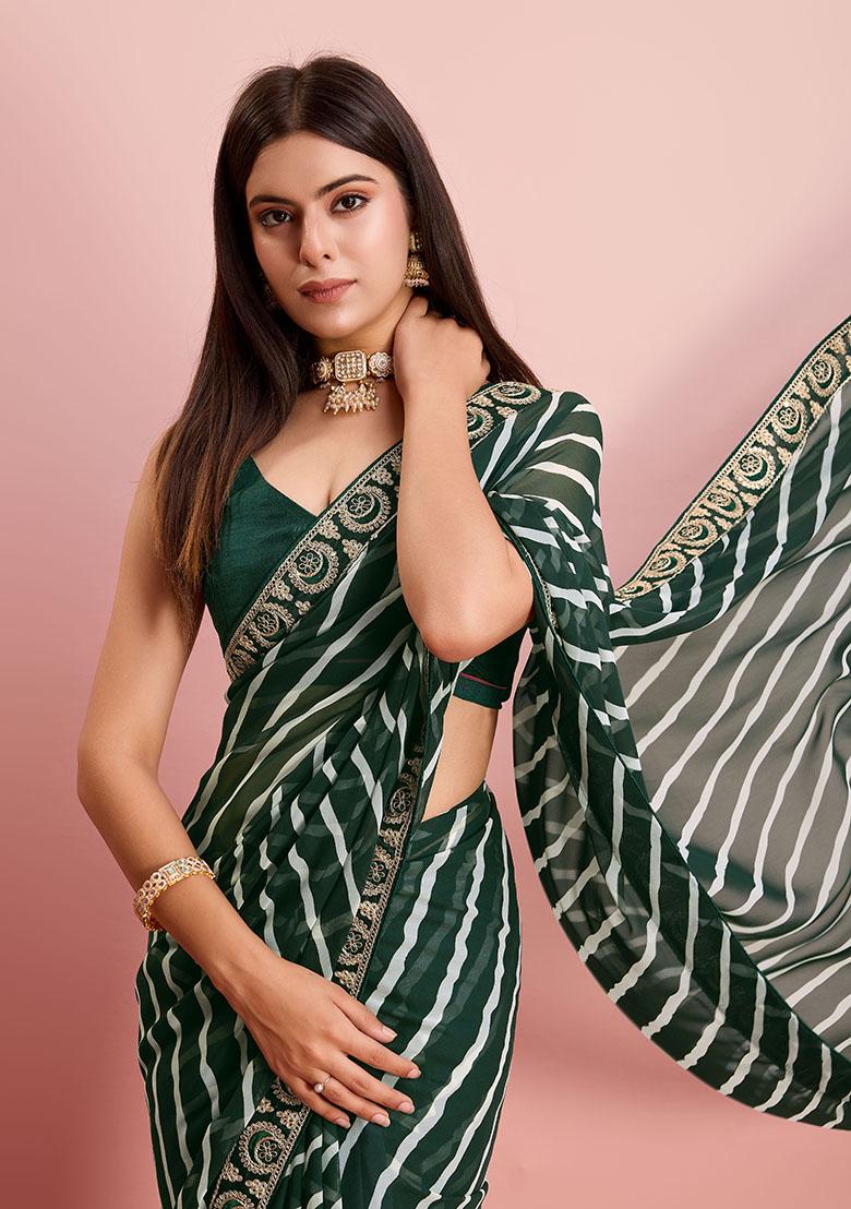 Green Leheriya Print Georgette Saree Set