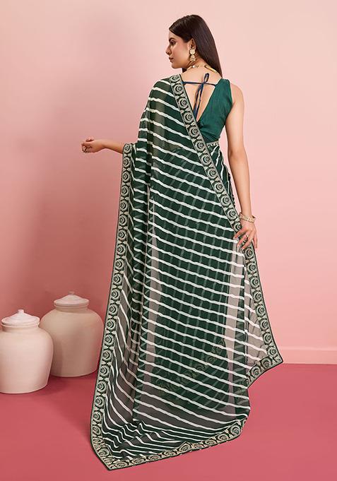 Green Leheriya Print Georgette Saree Set