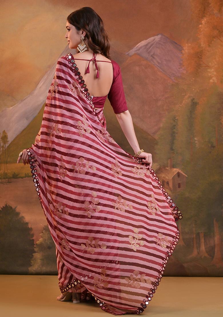 Maroon Leheriya Print Georgette Saree Set