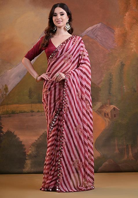 Maroon Leheriya Print Georgette Saree Set