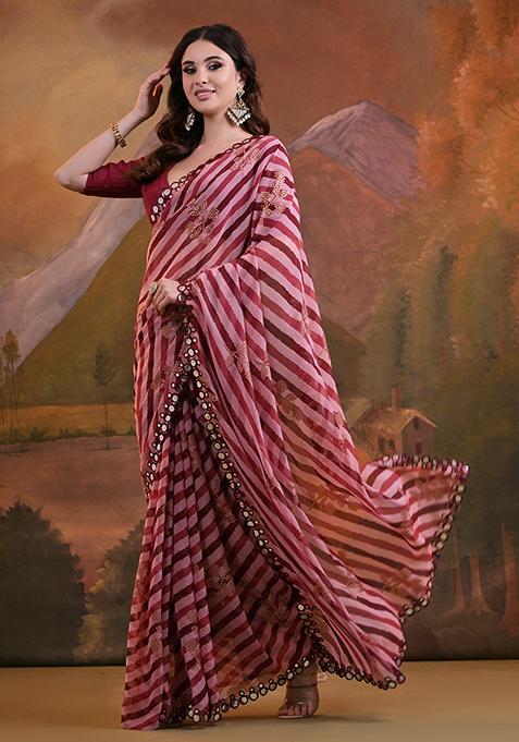 Maroon Leheriya Print Georgette Saree Set