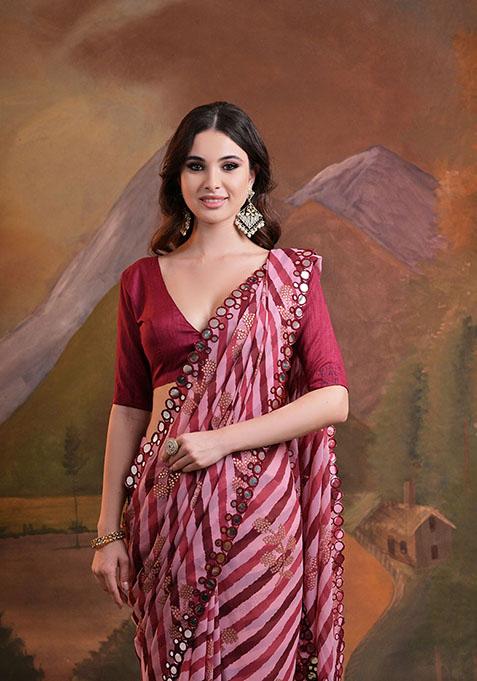 Maroon Leheriya Print Georgette Saree Set