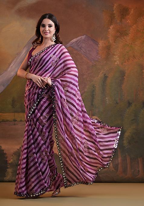 Wine Leheriya Print Georgette Saree Set