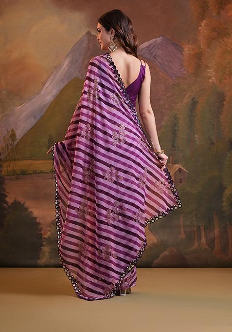 Wine Leheriya Print Georgette Saree Set