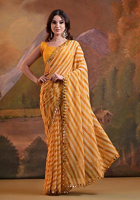 Yellow Leheriya Print Georgette Saree Set