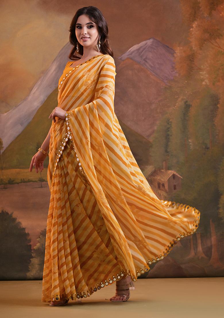 Yellow Leheriya Print Georgette Saree Set
