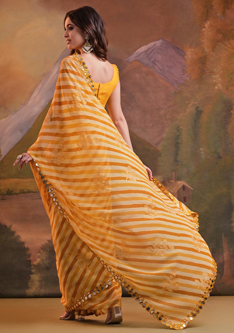 Yellow Leheriya Print Georgette Saree Set