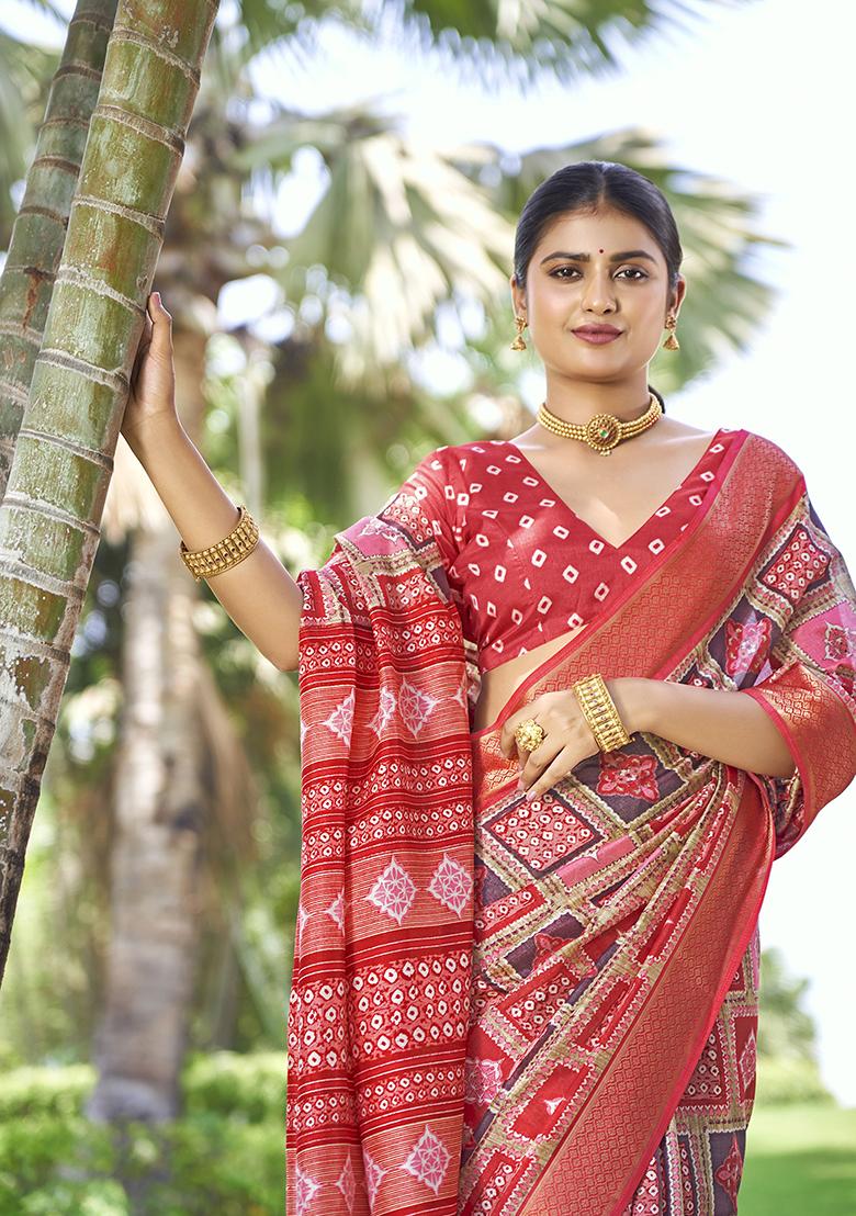 Red Woven Printed Kalamkari Silk Saree Set