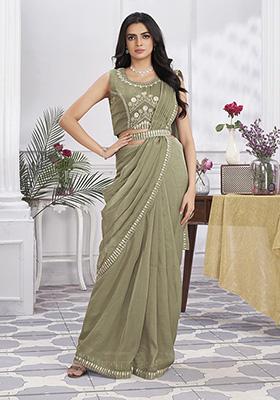 Green Sequin Embroidered Organza Saree Set
