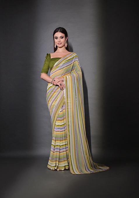 Multicolour Sequin Embroidered Georgette Saree Set