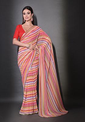 Multicolour Sequin Embroidered Georgette Saree Set