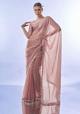 Pink Swarovski Work Burberry Saree Set