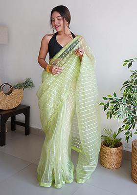Green Embroidered Organza Saree Set