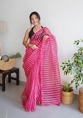 Pink Embroidered Organza Saree Set