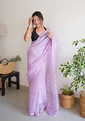 Lavender Embroidered Organza Saree Set