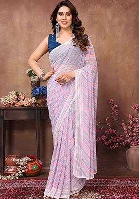 Multicolour Printed Georgette Saree Set