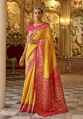 Yellow Woven Banarasi Silk Saree Set