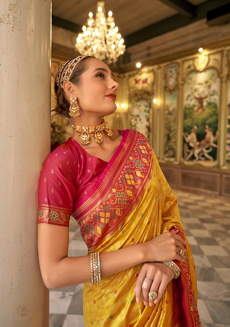 Yellow Woven Banarasi Silk Saree Set