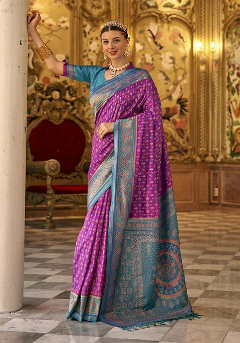 Pink Woven Banarasi Silk Saree Set