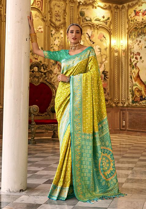 Green Woven Banarasi Silk Saree Set