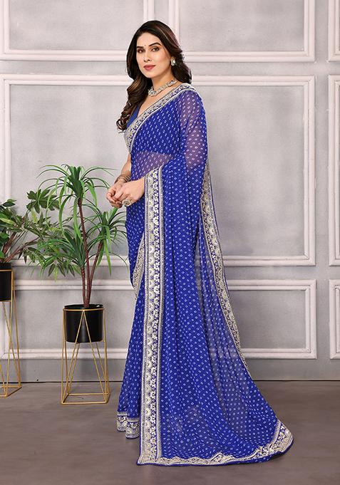 Blue Dabby Print Georgette Saree Set