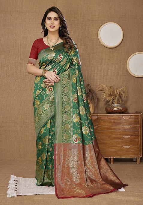 Green Zari Woven Banarasi Silk Saree Set