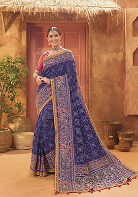 Blue Woven Banarasi Silk Saree Set