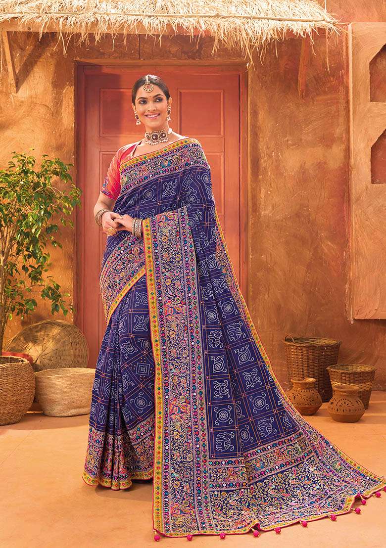 Blue Woven Banarasi Silk Saree Set - Indya