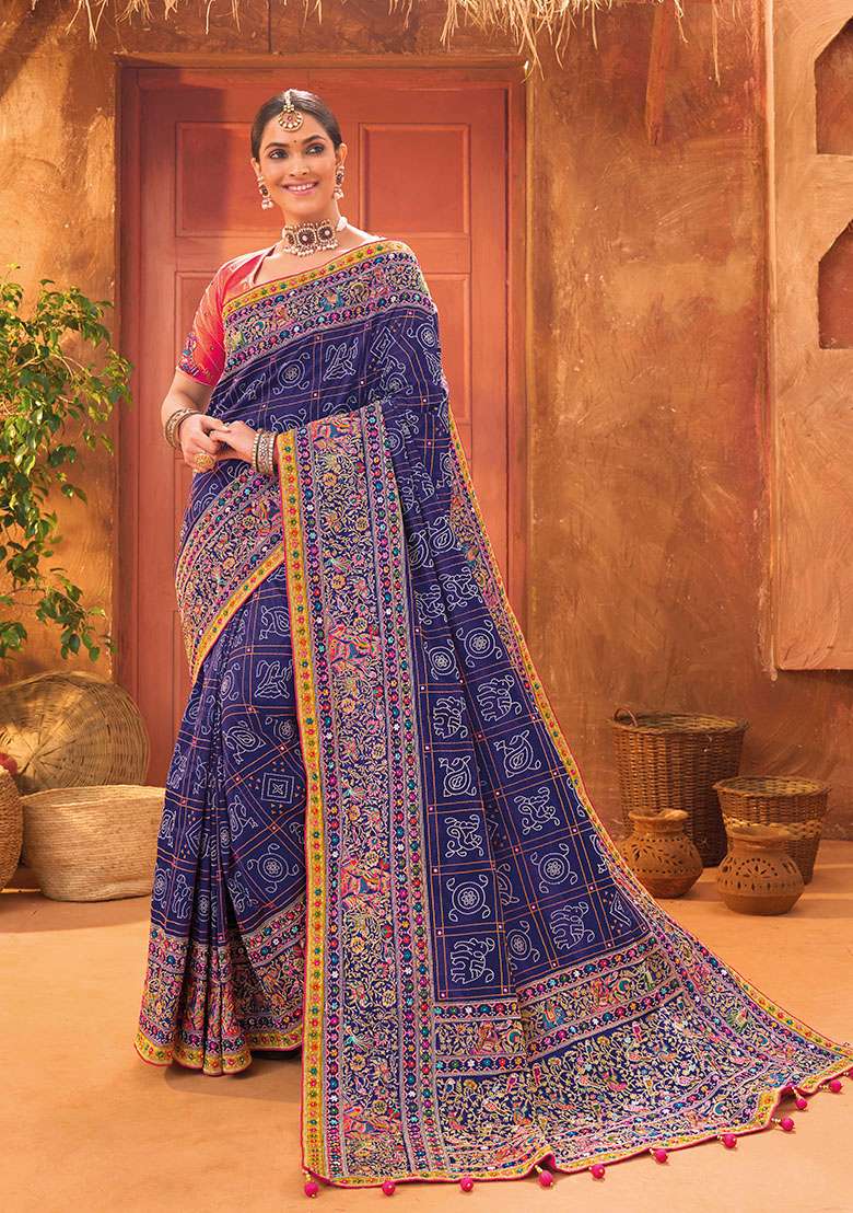 Blue Woven Banarasi Silk Saree Set - Indya
