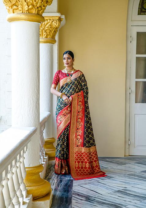 Green Woven Banarasi Silk Saree Set