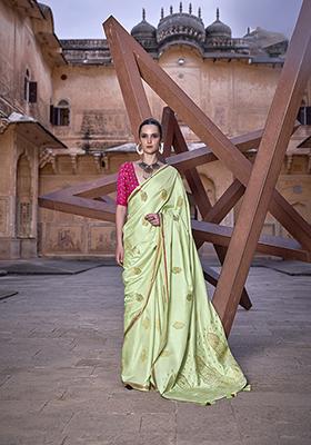 Pista Green Zari Woven Satin Silk Saree Set