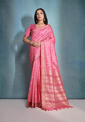Gajri Woven Ikkat Print Tussar Silk Saree Set