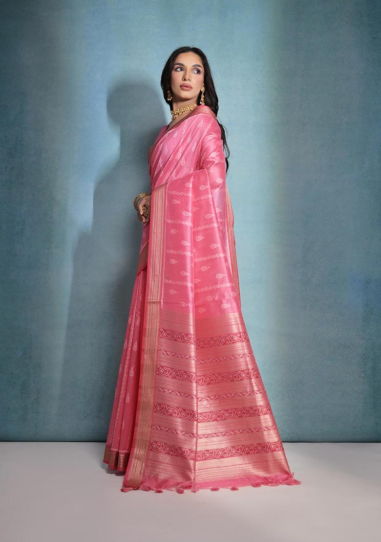 Gajri Woven Ikkat Print Tussar Silk Saree Set