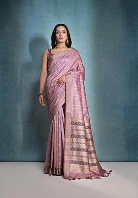 Wine Woven Ikkat Print Tussar Silk Saree Set