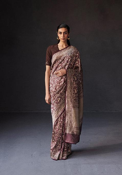 Rust Banarasi Soft Silk Saree Set