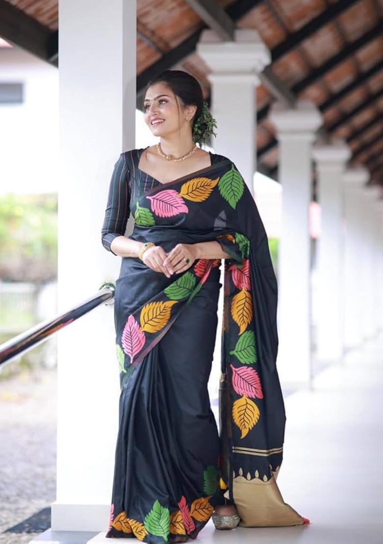 Black Banarasi Soft Silk Saree Set